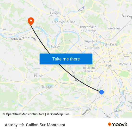 Antony to Gaillon-Sur-Montcient map