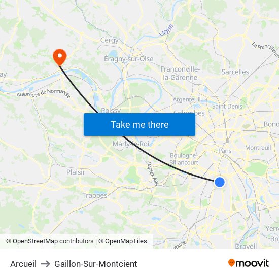 Arcueil to Gaillon-Sur-Montcient map