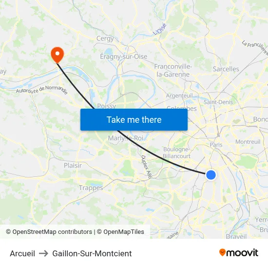 Arcueil to Gaillon-Sur-Montcient map