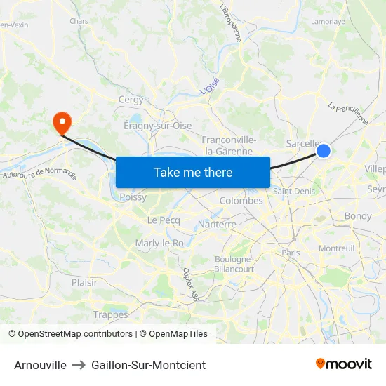 Arnouville to Gaillon-Sur-Montcient map