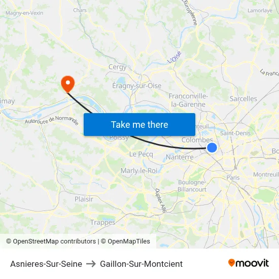 Asnieres-Sur-Seine to Gaillon-Sur-Montcient map