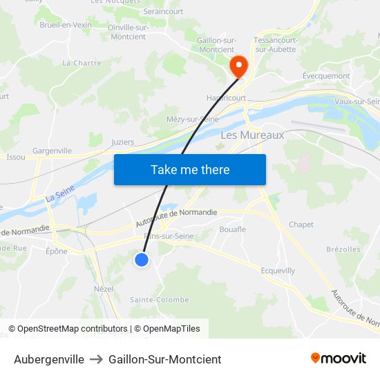 Aubergenville to Gaillon-Sur-Montcient map