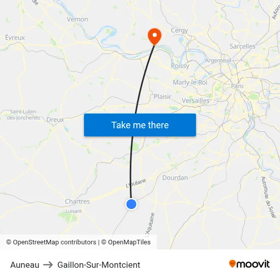 Auneau to Gaillon-Sur-Montcient map