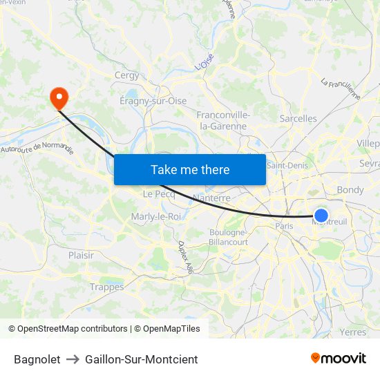 Bagnolet to Gaillon-Sur-Montcient map