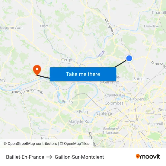 Baillet-En-France to Gaillon-Sur-Montcient map