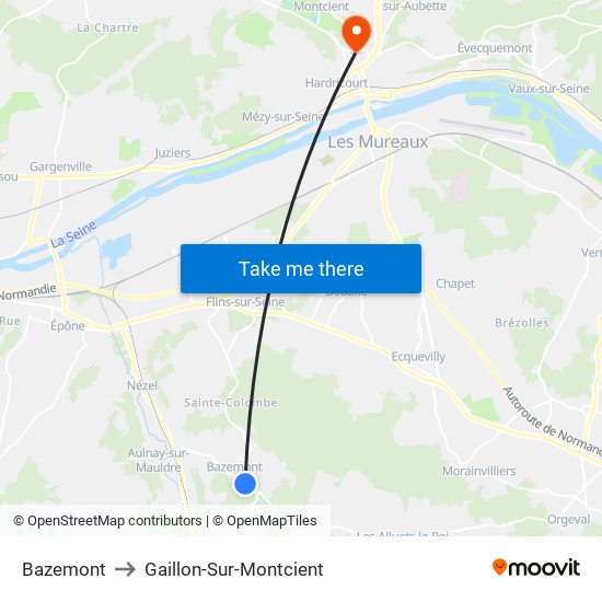 Bazemont to Gaillon-Sur-Montcient map