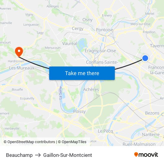 Beauchamp to Gaillon-Sur-Montcient map