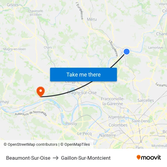 Beaumont-Sur-Oise to Gaillon-Sur-Montcient map