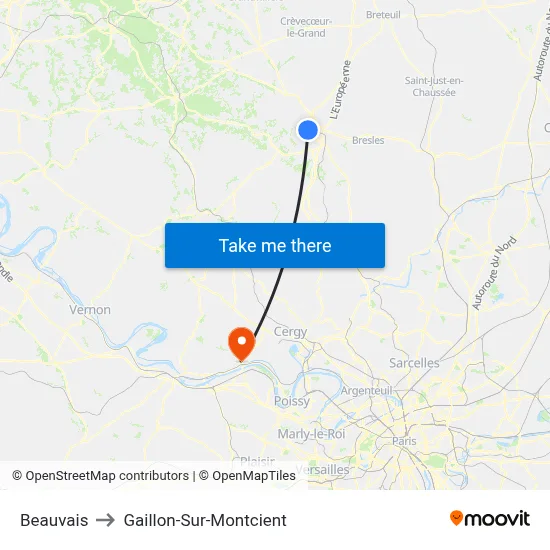 Beauvais to Gaillon-Sur-Montcient map