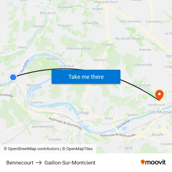Bennecourt to Gaillon-Sur-Montcient map