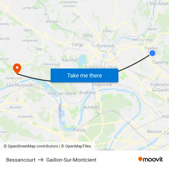 Bessancourt to Gaillon-Sur-Montcient map
