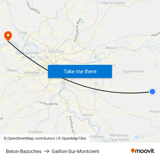Beton-Bazoches to Gaillon-Sur-Montcient map