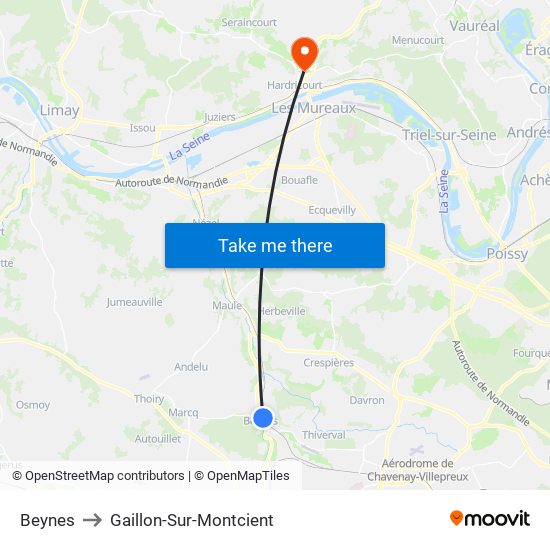 Beynes to Gaillon-Sur-Montcient map