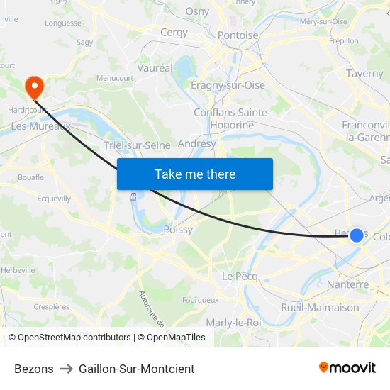 Bezons to Gaillon-Sur-Montcient map