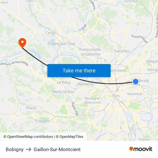 Bobigny to Gaillon-Sur-Montcient map