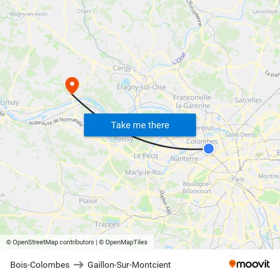 Bois-Colombes to Gaillon-Sur-Montcient map