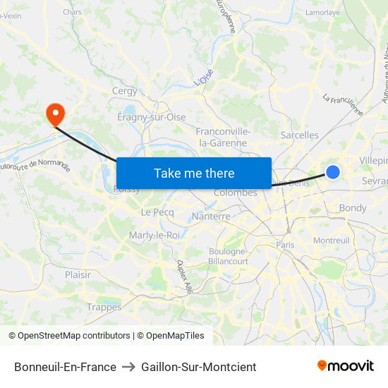 Bonneuil-En-France to Gaillon-Sur-Montcient map