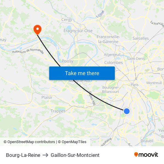Bourg-La-Reine to Gaillon-Sur-Montcient map
