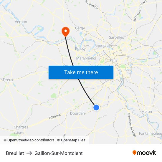Breuillet to Gaillon-Sur-Montcient map