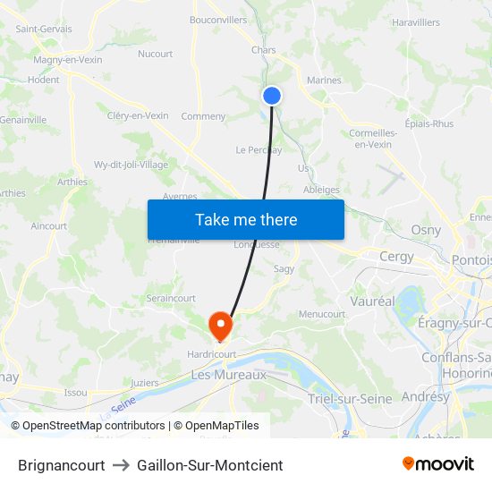 Brignancourt to Gaillon-Sur-Montcient map