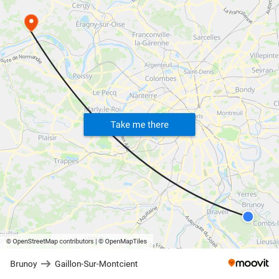 Brunoy to Gaillon-Sur-Montcient map