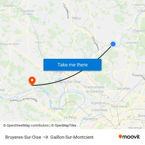 Bruyeres-Sur-Oise to Gaillon-Sur-Montcient map