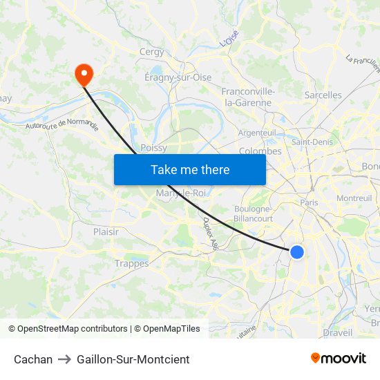 Cachan to Gaillon-Sur-Montcient map