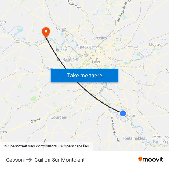 Cesson to Gaillon-Sur-Montcient map