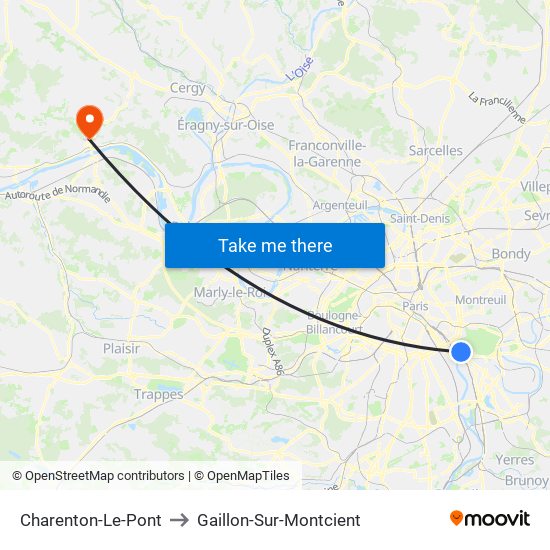 Charenton-Le-Pont to Gaillon-Sur-Montcient map