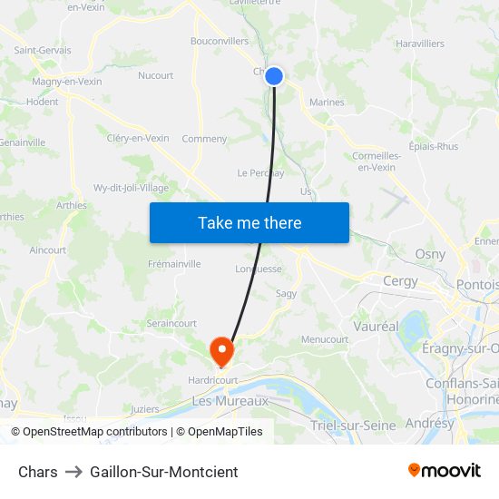 Chars to Gaillon-Sur-Montcient map