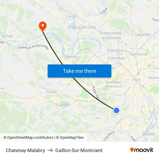Chatenay-Malabry to Gaillon-Sur-Montcient map