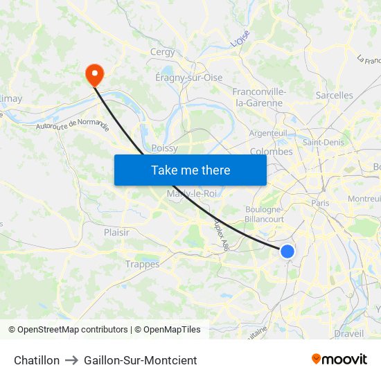 Chatillon to Gaillon-Sur-Montcient map