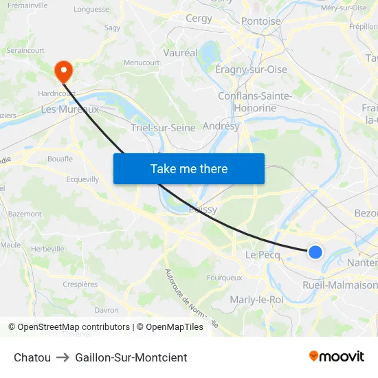 Chatou to Gaillon-Sur-Montcient map