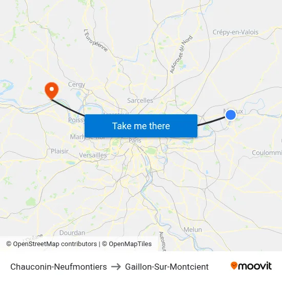 Chauconin-Neufmontiers to Gaillon-Sur-Montcient map