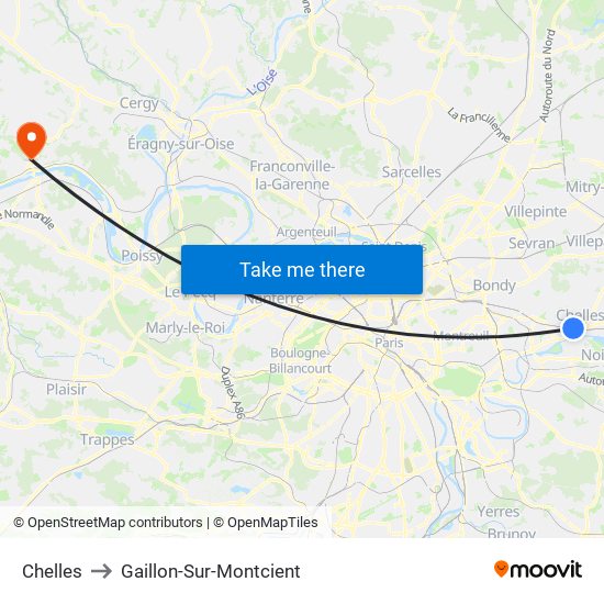 Chelles to Gaillon-Sur-Montcient map