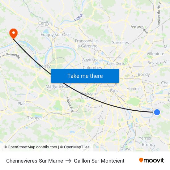 Chennevieres-Sur-Marne to Gaillon-Sur-Montcient map