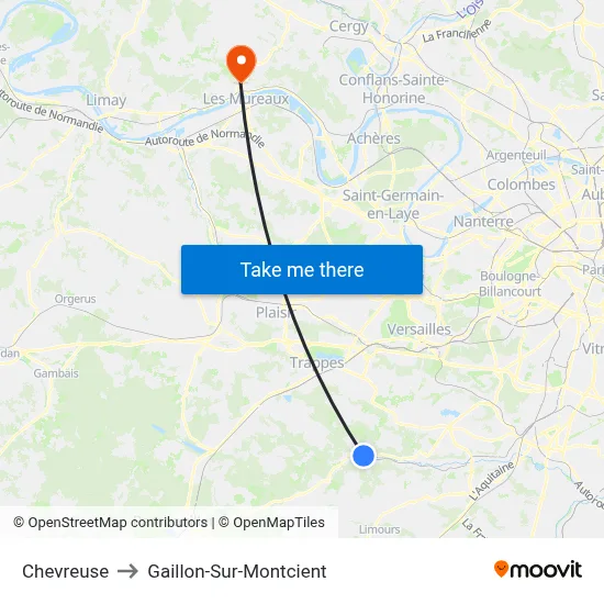 Chevreuse to Gaillon-Sur-Montcient map