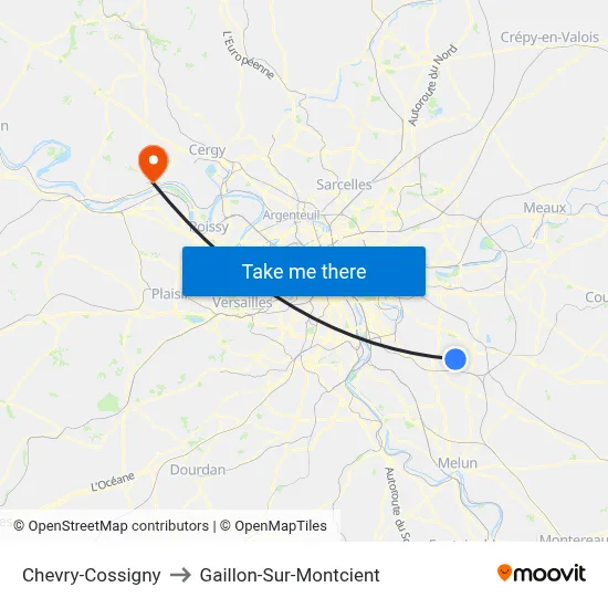 Chevry-Cossigny to Gaillon-Sur-Montcient map