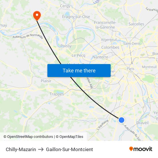 Chilly-Mazarin to Gaillon-Sur-Montcient map