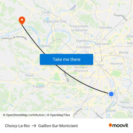 Choisy-Le-Roi to Gaillon-Sur-Montcient map