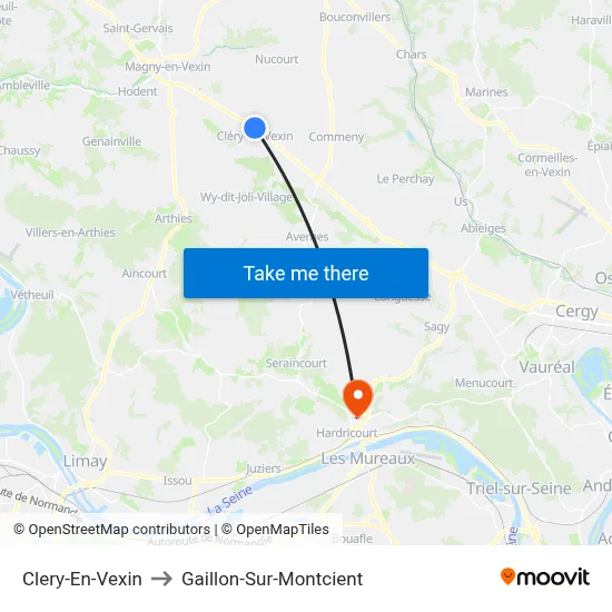 Clery-En-Vexin to Gaillon-Sur-Montcient map