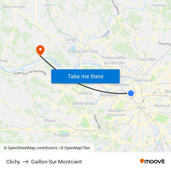 Clichy to Gaillon-Sur-Montcient map