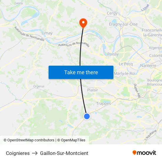 Coignieres to Gaillon-Sur-Montcient map