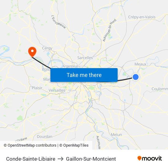 Conde-Sainte-Libiaire to Gaillon-Sur-Montcient map