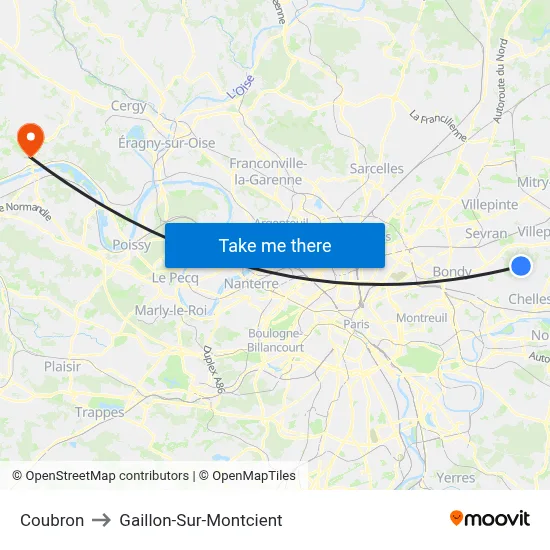 Coubron to Gaillon-Sur-Montcient map