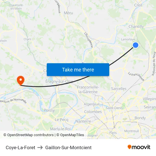 Coye-La-Foret to Gaillon-Sur-Montcient map
