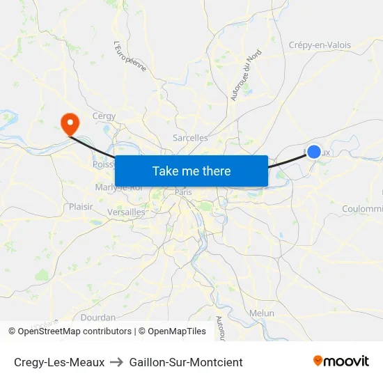 Cregy-Les-Meaux to Gaillon-Sur-Montcient map