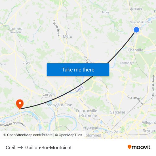 Creil to Gaillon-Sur-Montcient map