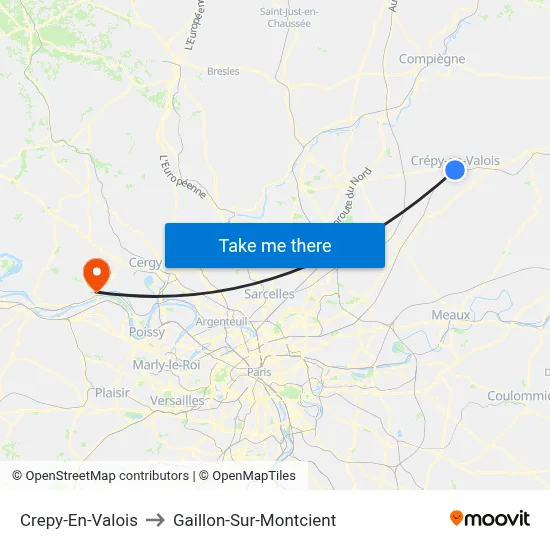 Crepy-En-Valois to Gaillon-Sur-Montcient map