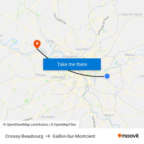 Croissy-Beaubourg to Gaillon-Sur-Montcient map
